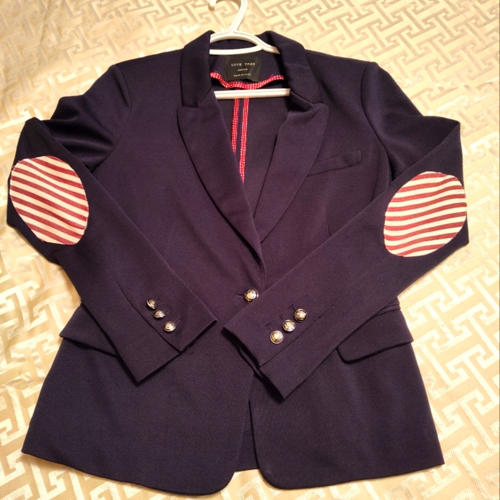 Love Tree Navy Blue Blazer with Red Accents
